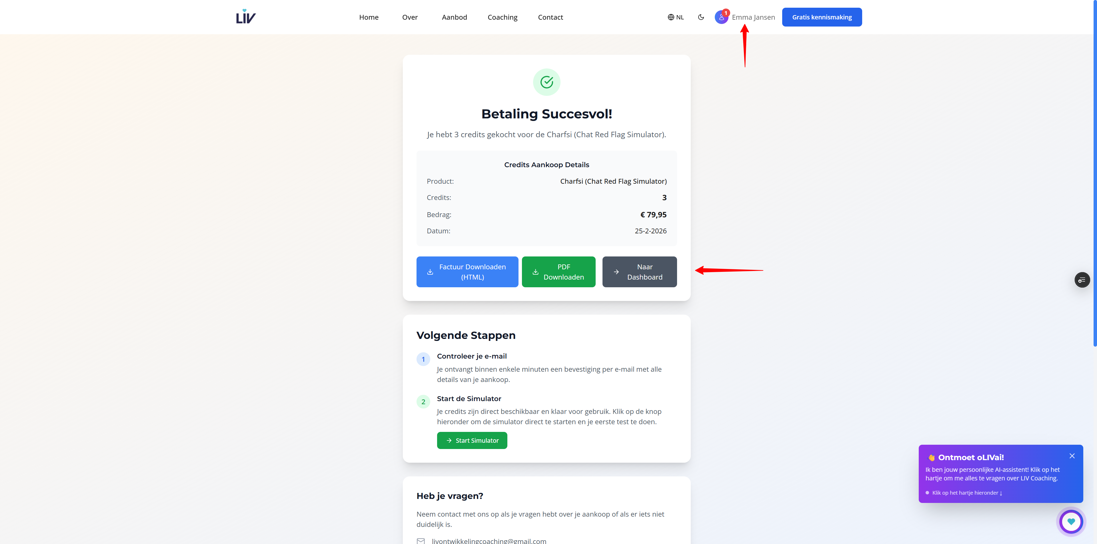 Stap 2: Credits kopen – Bevestiging: Screenshot: betalen