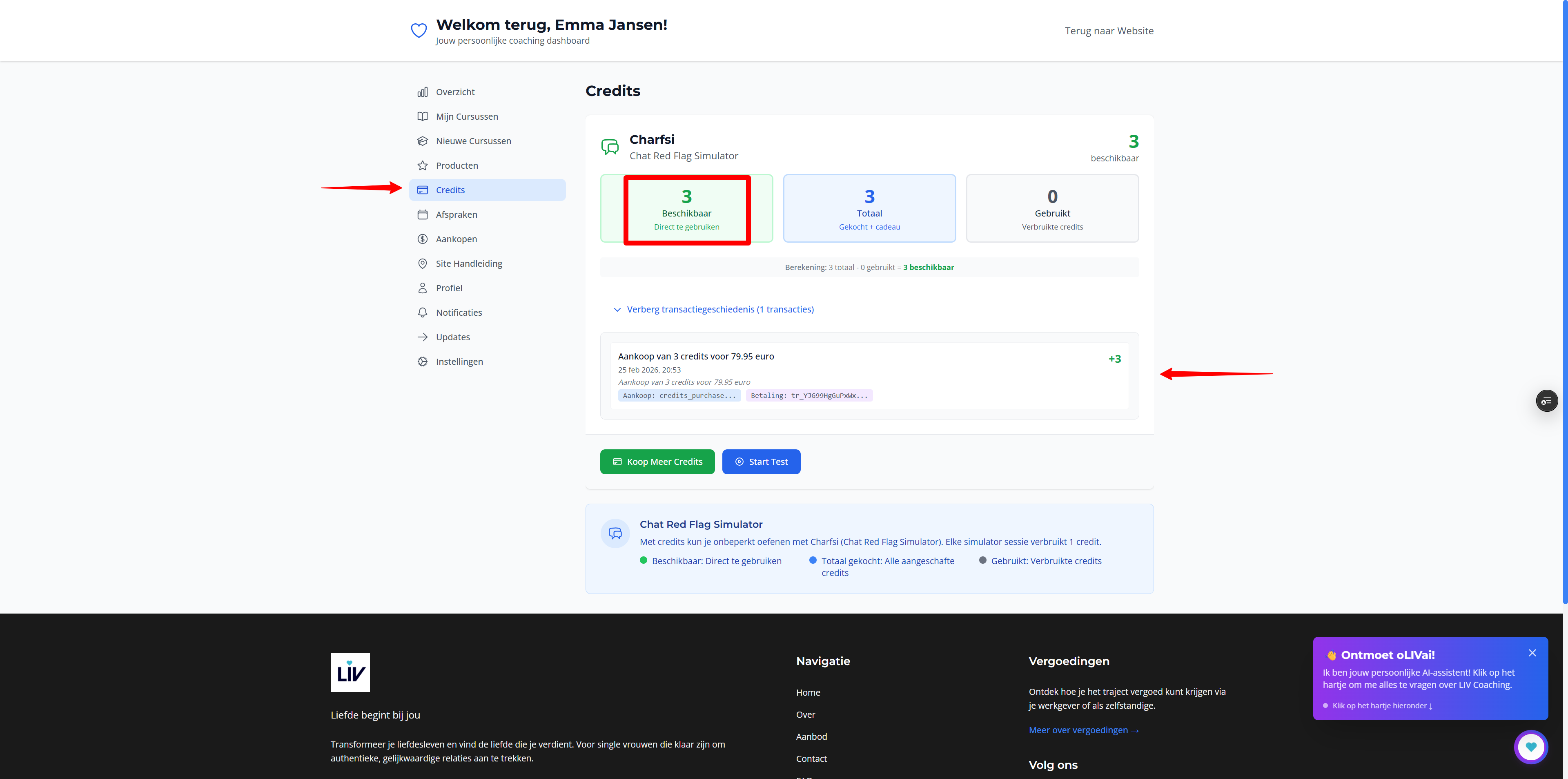 Stap 2: Credits kopen – Pakketoverzicht: Screenshot: credits-pakketten