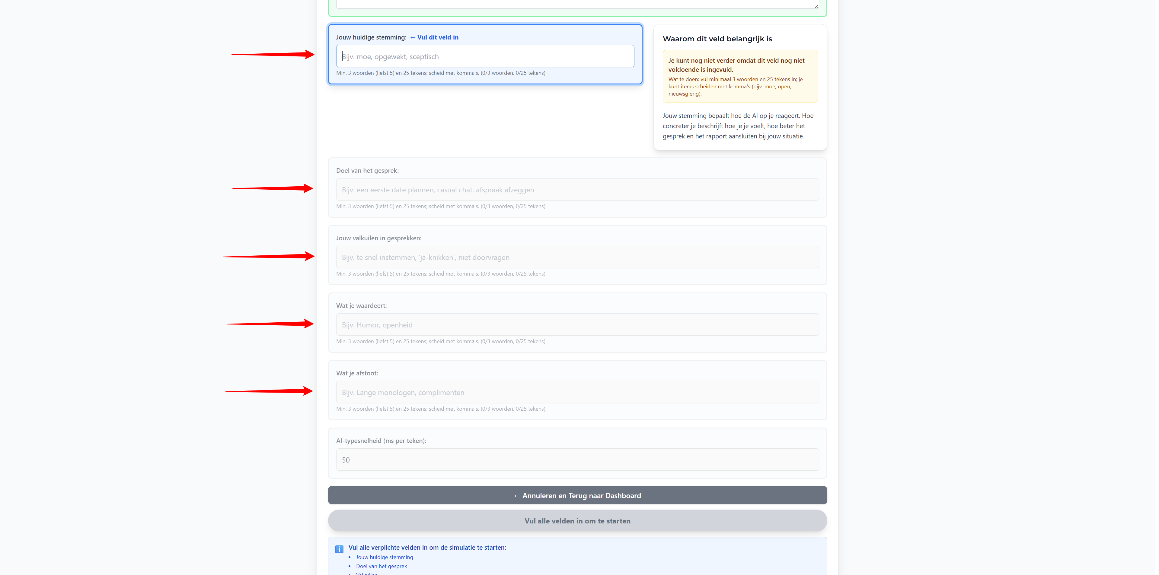 Stap 4: Setup: voordat je gaat chatten – Persona kiezen: Screenshot: kies een preset of beschrijf zelf het type persoon