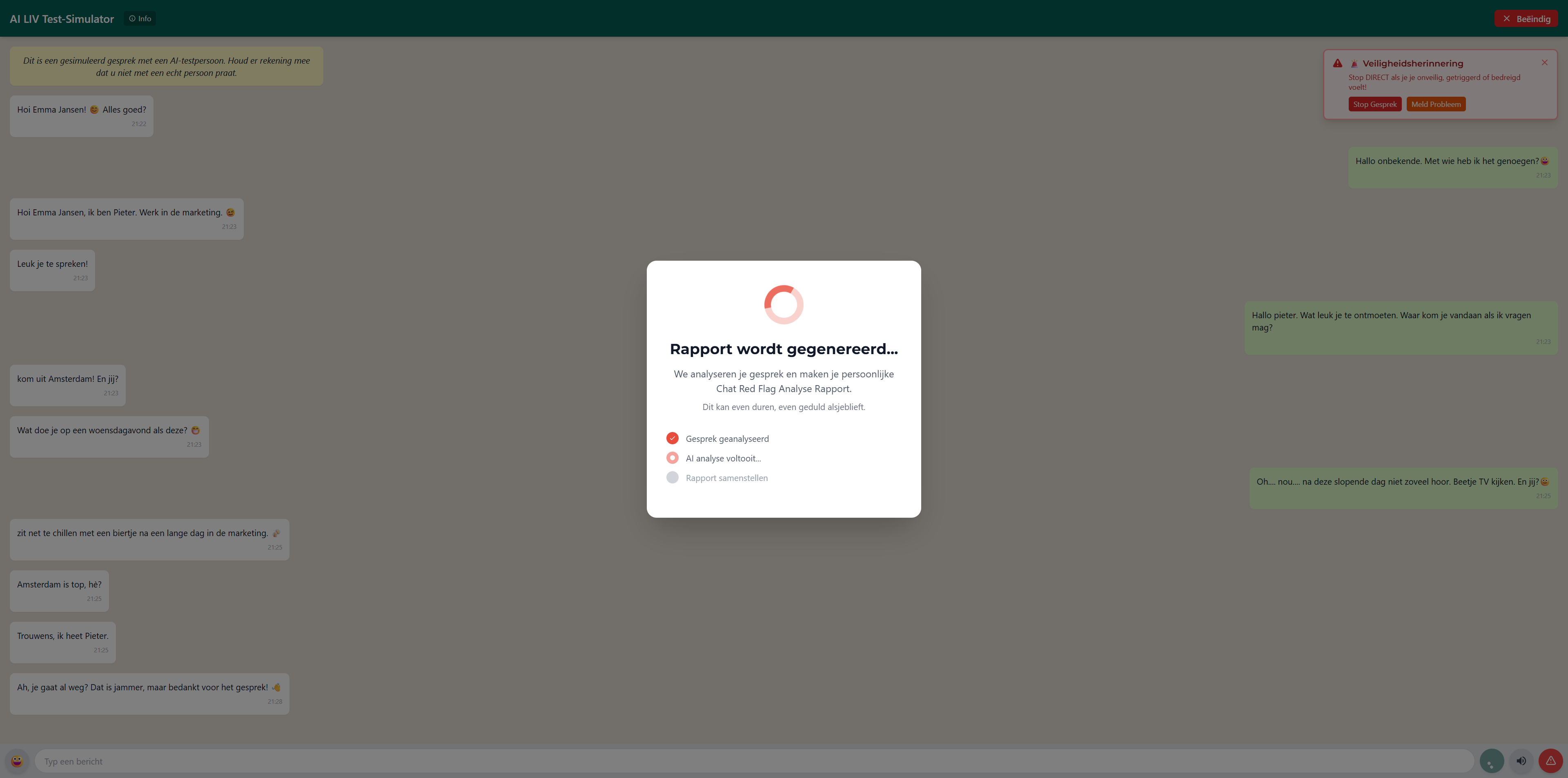 Stap 6: Gesprek afronden – Gesprek voortzetten: Screenshot: chat-interface in actie